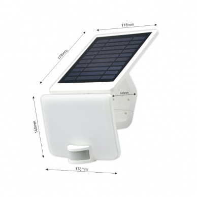 Baltas LED lauko prožektorius su saulės baterija ir judesio davikliu "VISTA" 10W 11