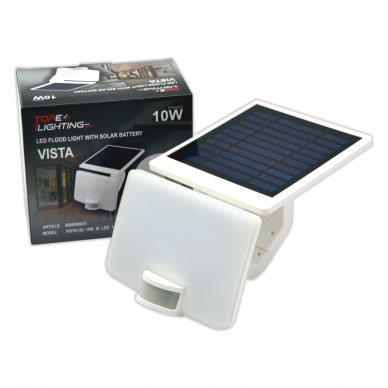 Baltas LED lauko prožektorius su saulės baterija ir judesio davikliu "VISTA" 10W 12