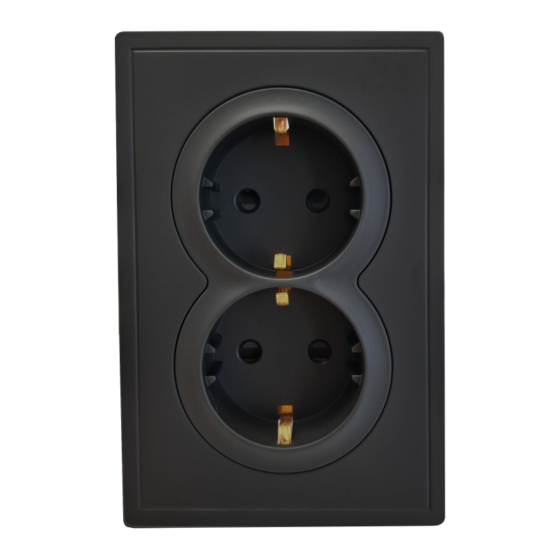 Double black socket "BORA" (with grounding) Double black socket "BORA" (with grounding)