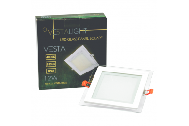 Kwadratowy wpuszczany panel LED z szybą „VESTA” 12W 6