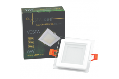 Kwadratowy wpuszczany panel LED z szybą „VESTA” 6W 6