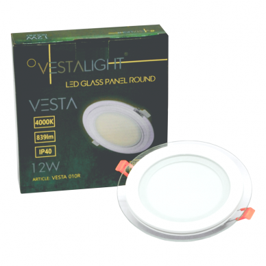 Iebūvējams apaļš LED panelis pārklāts ar stiklu "VESTA" 12W 6