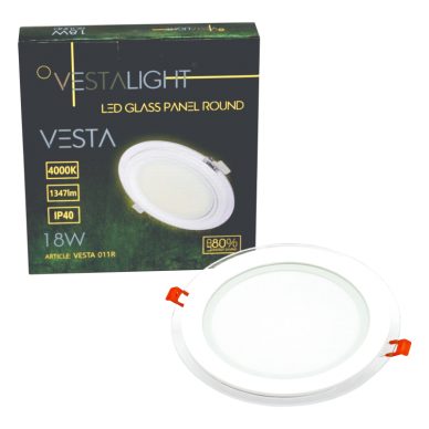 Įmontuojamas apvalus LED šviestuvas su stiklu "VESTA" 18W 6