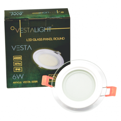 Įmontuojamas apvalus LED šviestuvas su stiklu "VESTA" 6W 6