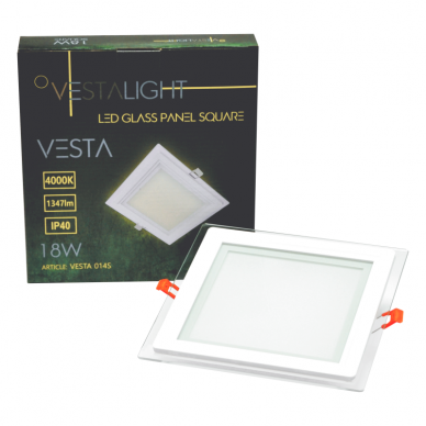 Kвадрат встраиваемая светодиодная панель покрытый стеклом "VESTA" 18W 6