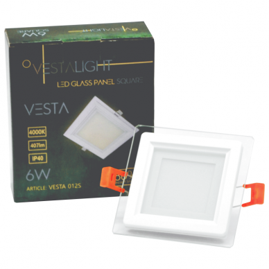 Reccesed square LED panel with glass "VESTA" 6W 6 Reccesed square LED panel with glass "VESTA" 6W 6
