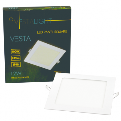 Sisseehitatud neljakandiline LED-paneel "VESTA" 12W 7