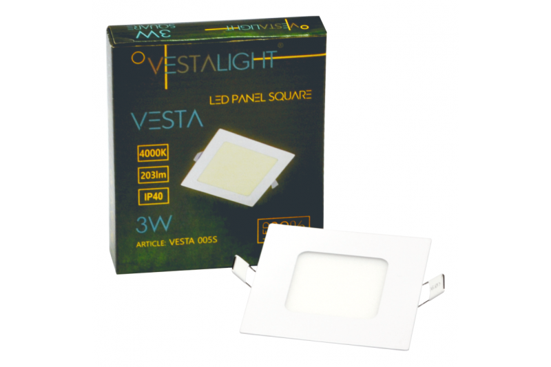 Kwadratowy wpuszczany panel LED „VESTA” 3W 7