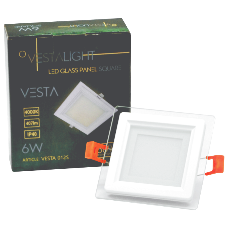 Įmontuojamas kvadratinis LED šviestuvas su stiklu "VESTA" 6W 6 Įmontuojamas kvadratinis LED šviestuvas su stiklu "VESTA" 6W 6