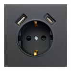 Black socket with USB + Type-C "BORA" (earthed, without frame)