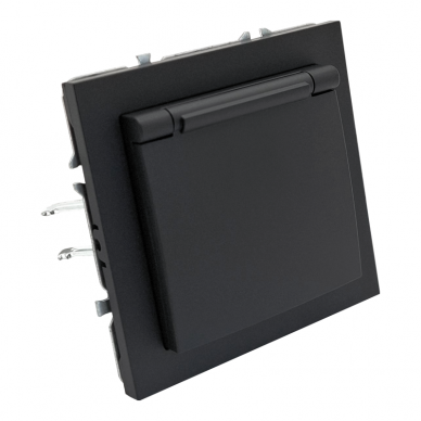Black socket with cover IP44 "BORA (earthed, without frame) 1 Black socket with cover IP44 "BORA (earthed, without frame) 1