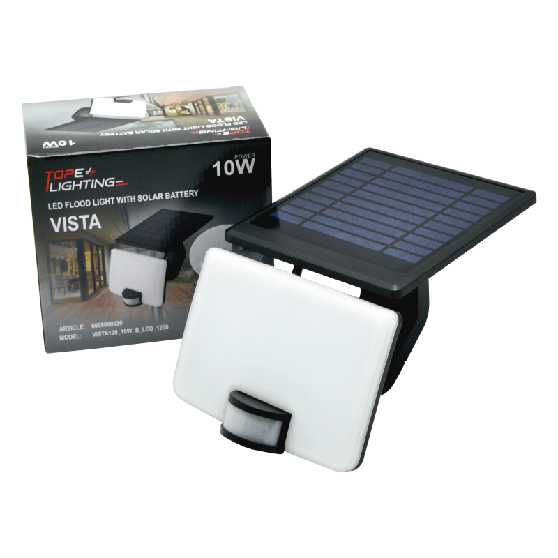 Juodas LED lauko prožektorius su saulės baterija ir judesio davikliu "VISTA" 10W 13