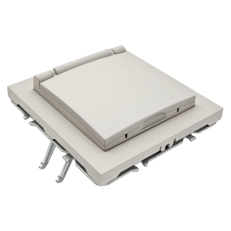 Kreemivärvi pistikupesa kaanega IP44 "BORA" (maandusega, raamita) 2 Kreemivärvi pistikupesa kaanega IP44 "BORA" (maandusega, raamita) 2