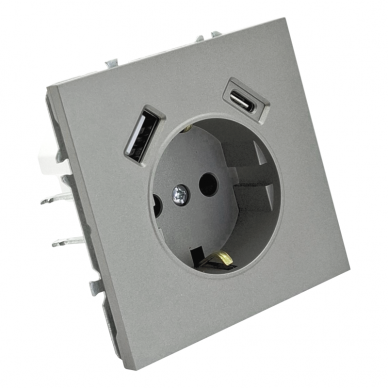 Grey socket with USB + Type-C "BORA (earthed, without frame) 1
