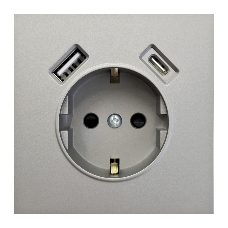Grey socket with USB + Type-C "BORA (earthed, without frame)