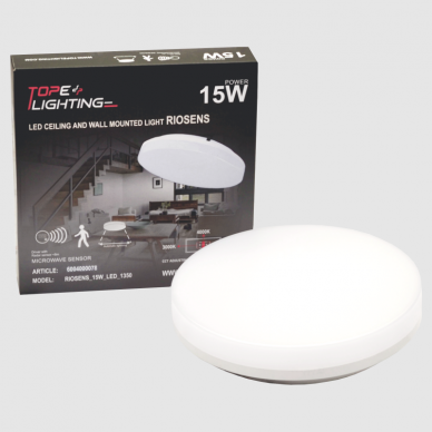 Ceiling and wall mounted luminaire with microwave sensor "RIOSENS" 15W 12