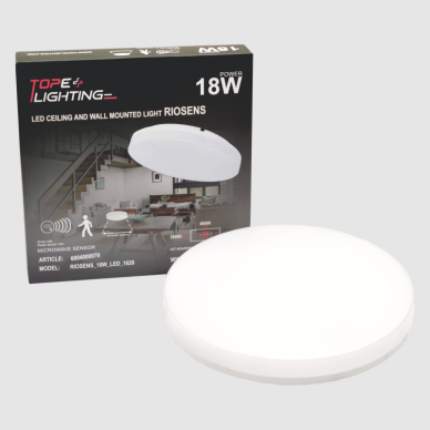Plafonveida LED gaismeklis ar mikroviļnu sensoru "RIOSENS" 18W 12 Plafonveida LED gaismeklis ar mikroviļnu sensoru "RIOSENS" 18W 12